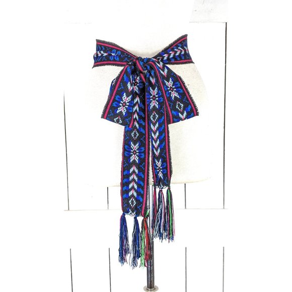 Woven embroidered Ikat tribal fabric long sash necklace choker scarf belt main image 9